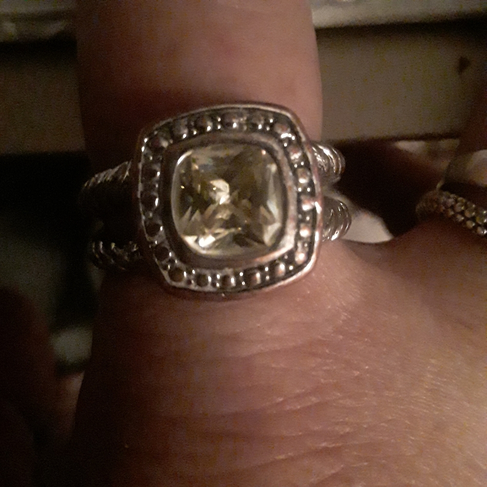 Victorian Style Stayement rind square lemon quartz ring silver over brass